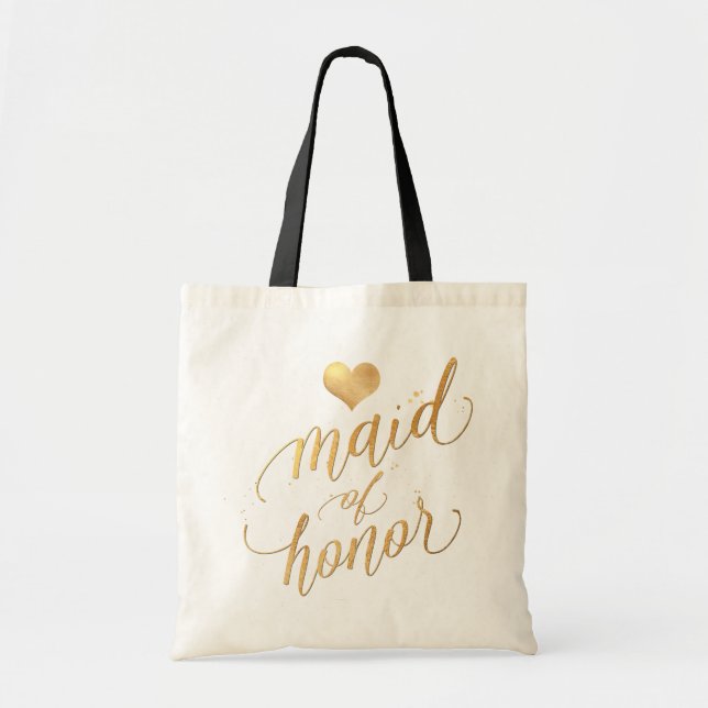 Bolsa Tote Script Dourado de Madrinha de casamento/Faux do Pi (Frente)