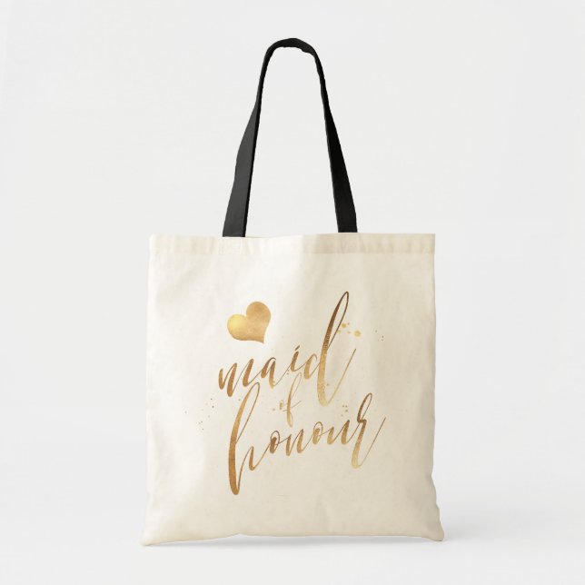 Bolsa Tote Script Dourado de Madrinha de casamento/Faux do Pi (Frente)