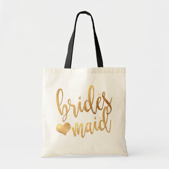 Bolsa Tote Script Dourado Manuscrito PixDezines Bridesmaid/Fa (Frente)