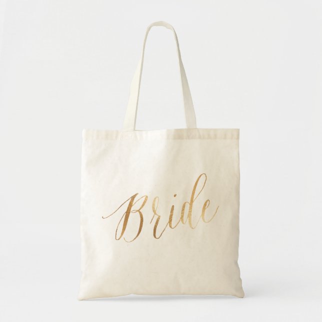 Bolsa Tote Script Dourado PixDezines Bride/Faux (Frente)