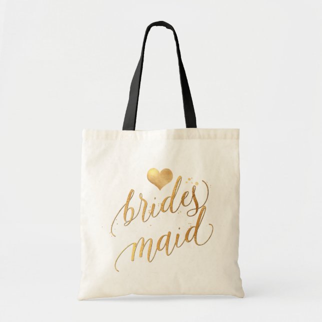 Bolsa Tote Script Dourado PixDezines Bridesmaid/Faux (Frente)