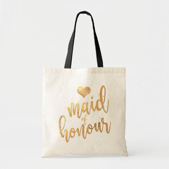 Bolsa Tote Script Dourado PixDezines Madrinha de casamento/Fa (Frente)