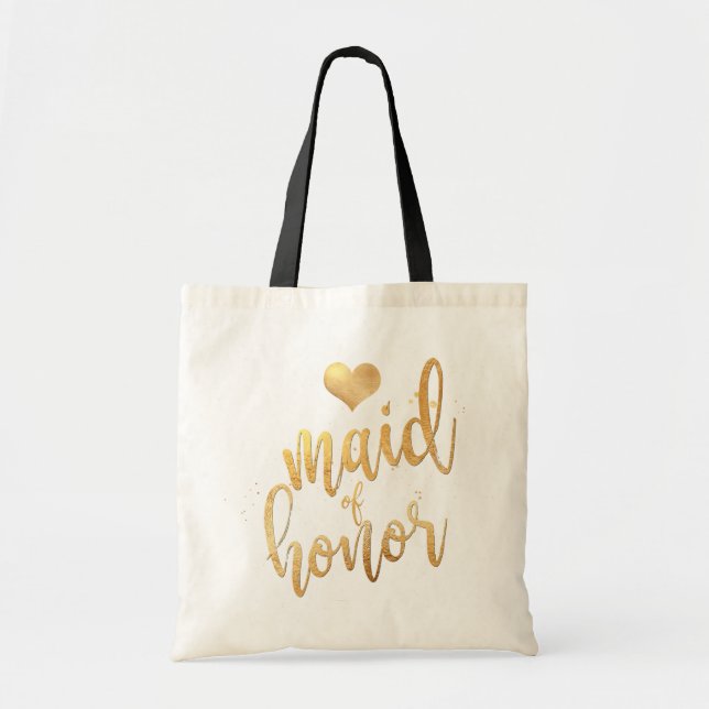 Bolsa Tote Script Dourado PixDezines Madrinha de casamento/Fa (Frente)