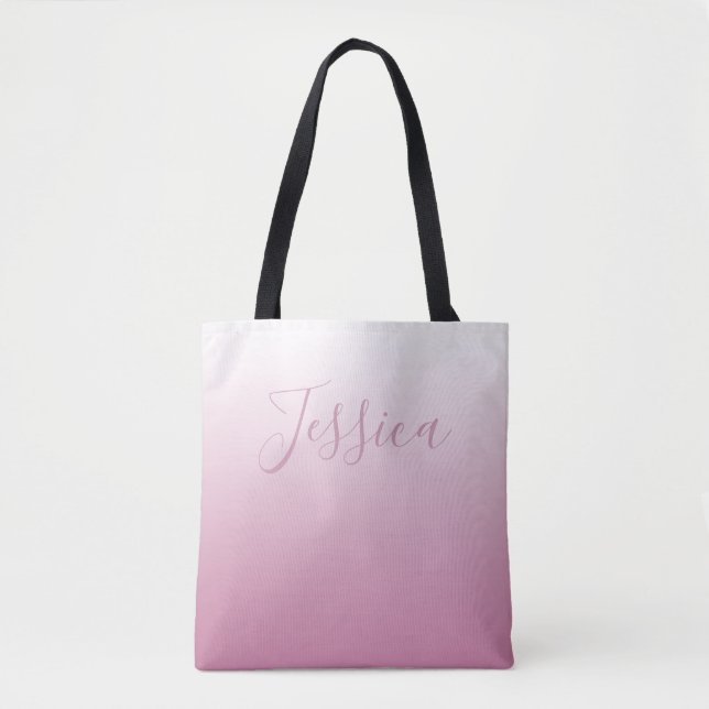 Bolsa Tote Script Elegante & Rosa (qualquer cor) Ombre Editáv (Frente)