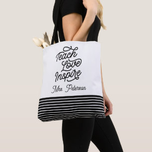 Bolsa Tote Script Estiloso Ensine Amor Inspire Professor