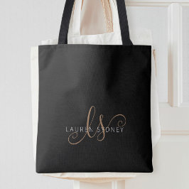 Bolsa Tote Script Feminino Dourado Preto Moderno Monograma