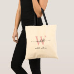 Bolsa Tote Script Girly do Nome do Monograma do na moda cor-d<br><div class="desc">Girly Na moda Modern Blush Pink e Black Monograma Nome Inicial Script de Assinatura Personalizado comprando Tote Bag de Orçamento Personalizado. Este design com um nome próprio em um estilo bonito, escrito à mão, tipografia da fonte do tipo swash tail (ou caligrafia) com o nome inicial e familiar do monograma...</div>