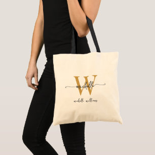 Bolsa Tote Script Girly do Nome do Monograma Dourado na moda