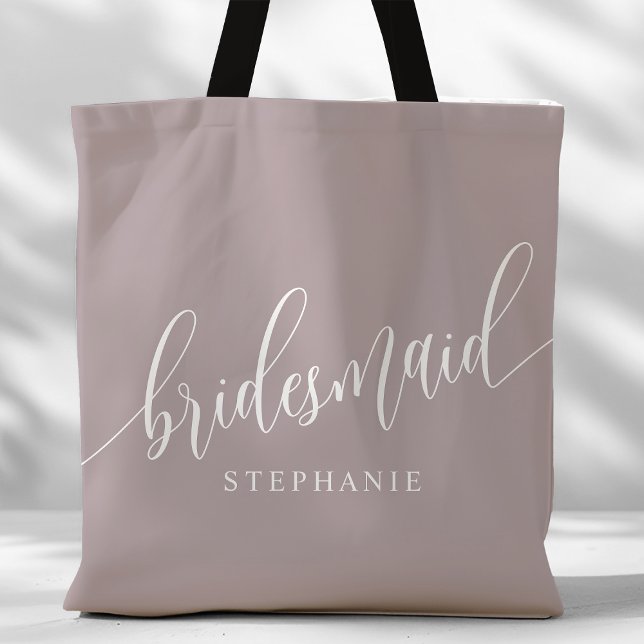 Bolsa Tote Script Moderno da Bridesmaid da Lavanda empoeirada (Criador carregado)