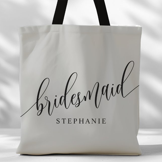Bolsa Tote Script Moderno de Bridesmaid de Cinza Suave (Criador carregado)