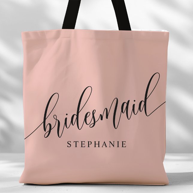 Bolsa Tote Script Moderno de Bridesmaid Rosa de Coral Suave (Criador carregado)