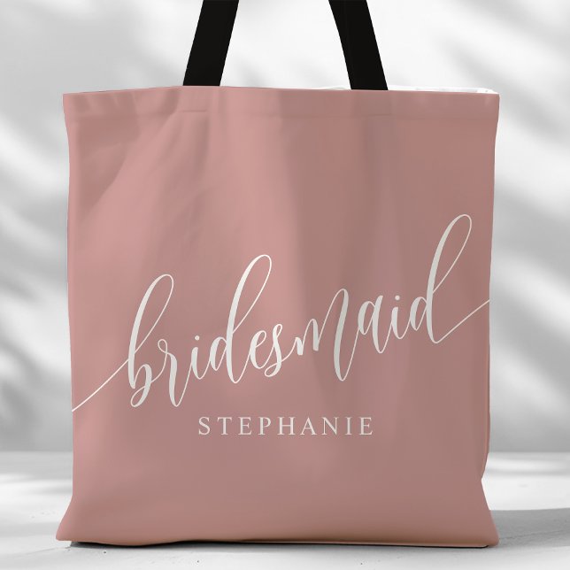 Bolsa Tote Script Moderno de Bridesmaid Rosa-Rosa Dusty (Criador carregado)