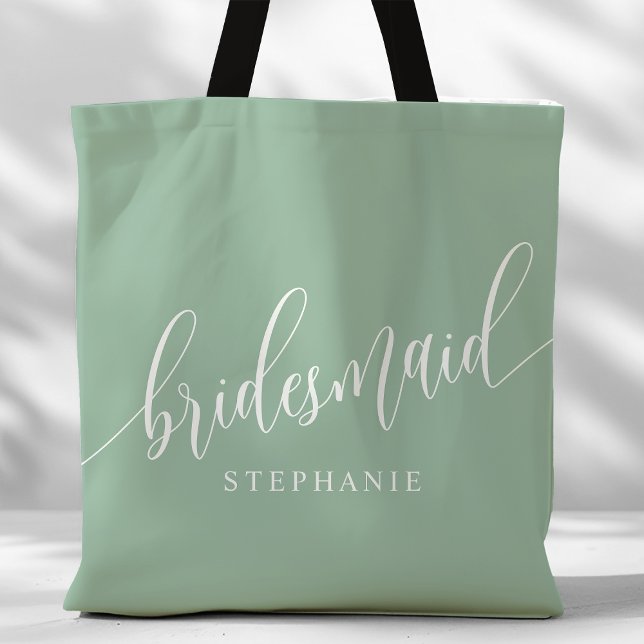 Bolsa Tote Script Moderno do Dusty Mint Bridesmaid (Criador carregado)