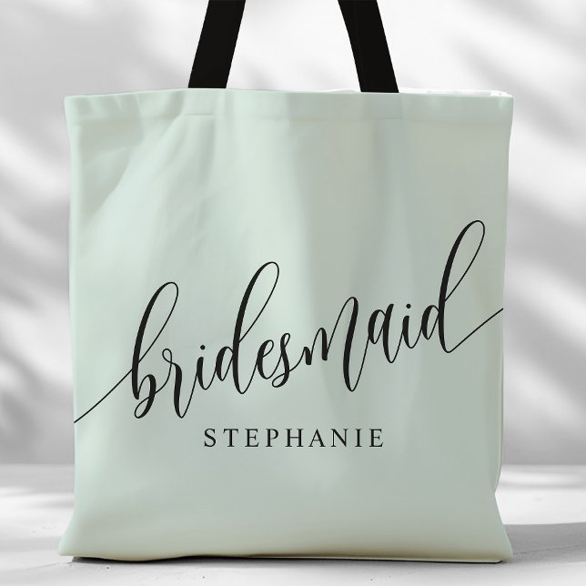 Bolsa Tote Script Moderno do Pastel Mint Bridesmaid (Criador carregado)
