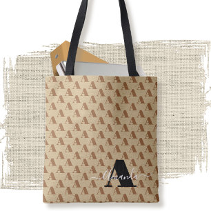 Bolsa Tote Script Monograma do Designer Preto Branco Castanho