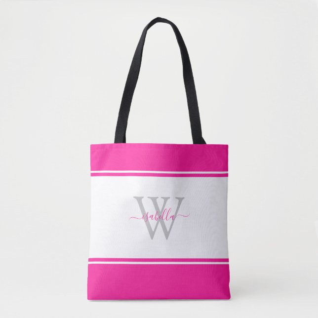 Bolsa Tote Script Monograma Magenta Magenta Inicial Rosa Quen (Frente)