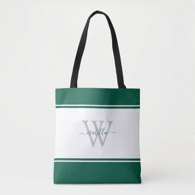 Bolsa Tote Script Monogramo Emerald Green inicial (Frente)