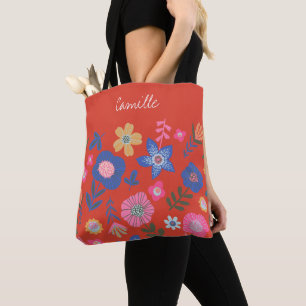 Bolsa Tote Script Personalizado Vermelho Tropical Vermelho e 