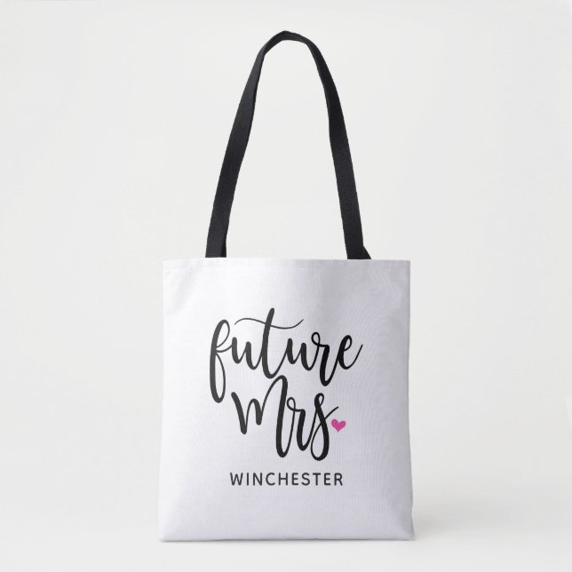 Bolsa Tote Script Preto da Sra. (Seu Nome) Futura (Frente)
