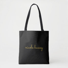 Bolsa Tote Script Preto e Dourado | Monograma Moderno Elegant