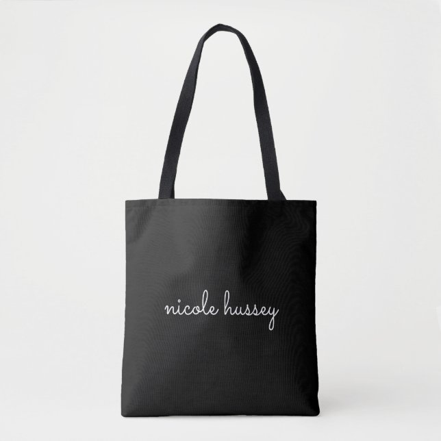 Bolsa Tote Script Preto | Na moda Monograma Moderno Minimalis (Frente)