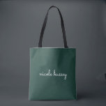 Bolsa Tote Script Verde Esmeralda | Na moda Monograma Moderno<br><div class="desc">Um simples na moda de design de monograma personalizado em um manual casual,  em verde-esmeralda e branco monocromáticos impressionantes. O monograma pode ser facilmente personalizado para fazer um design tão único quanto você! O presente ou acessório perfeito para qualquer ocasião.</div>
