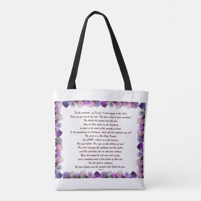 Bolsa Tote Scripture, Psalm 11, Purple Roses (Verso)