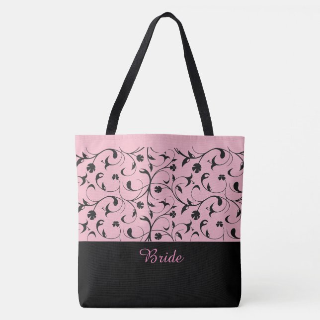 Bolsa Tote Scrolls Cor-de-rosa e preto (Frente)