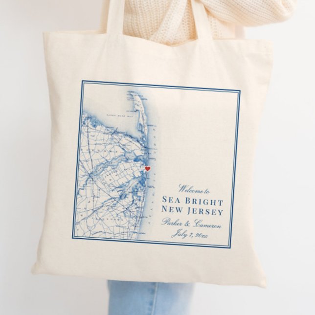 Bolsa Tote Sea Bright New Jersey Mapa Elegante Casamento Bem- (These Welcome to Sea Bright New Jersey tote bags are perfect for your Jersey shore wedding)