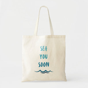 Bolsa Tote Sea You Logo Blue Ombre Text e Beach Ocean Waves