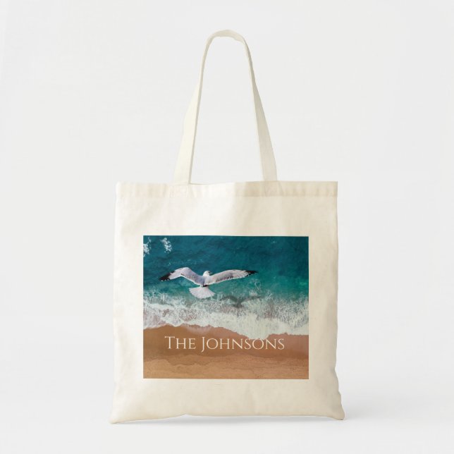 Bolsa Tote Seagull over the Sea Shore (Frente)