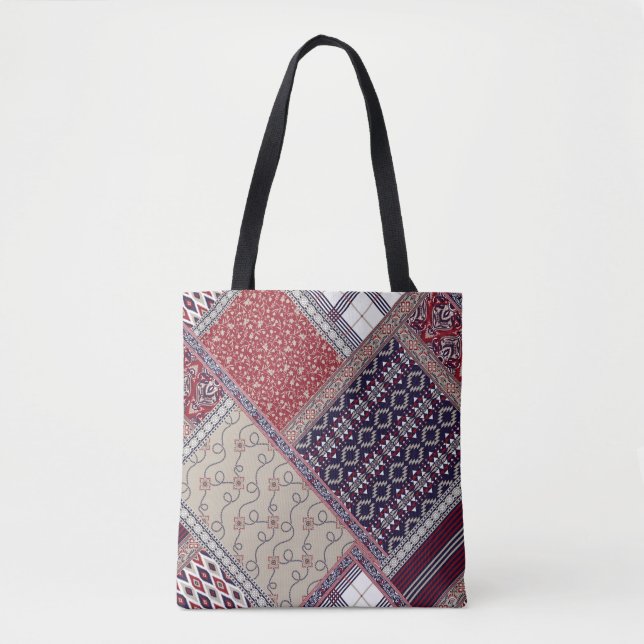 Bolsa Tote Seamless patchwork pattern on navy patchwork, abst (Frente)