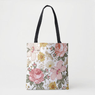 Bolsa Tote Seamless pattern. Beautiful pink blooming realisti