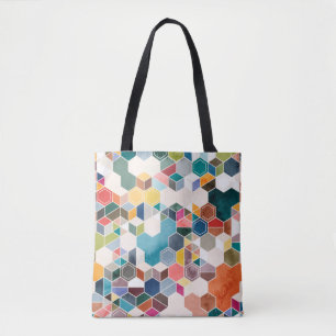 Bolsa Tote Seamless pattern of hexagons in random colors in w