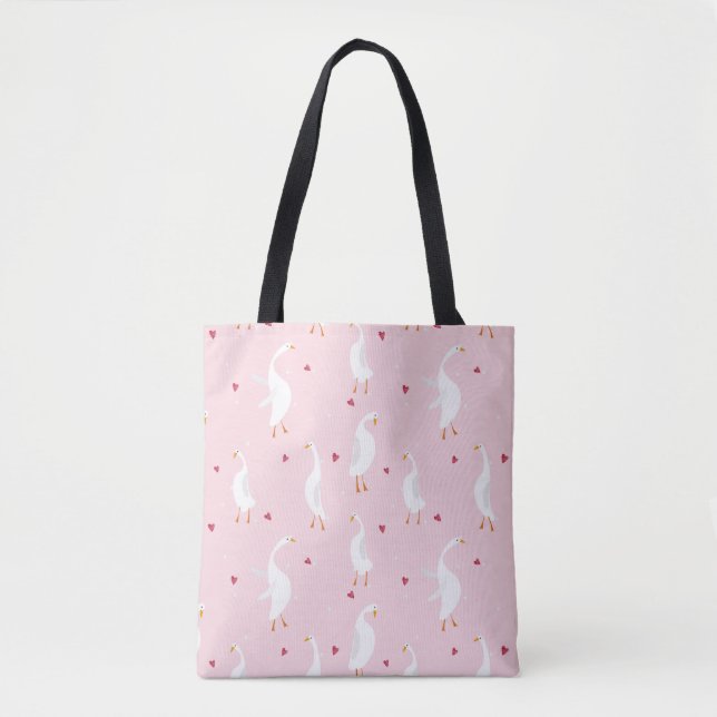Bolsa Tote Seamless pattern with cute duck with heart on pink (Frente)