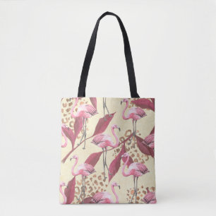 Bolsa Tote Seamless tropical pattern with pink flamingo, leav