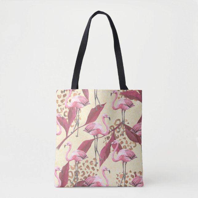 Bolsa Tote Seamless tropical pattern with pink flamingo, leav (Frente)