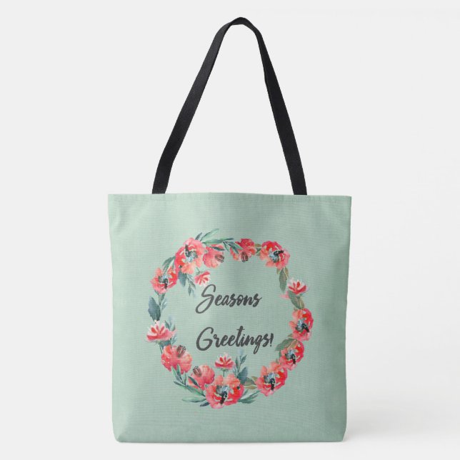 Bolsa Tote Seasons Saudações Red Floral Watercolor Wreath (Frente)