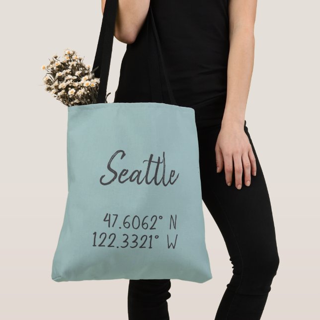 Bolsa Tote Seattle GPS coordena longitude Latitude (Close Up)
