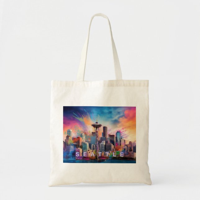 Bolsa Tote Seattle Skyline Abstrato Art (Frente)