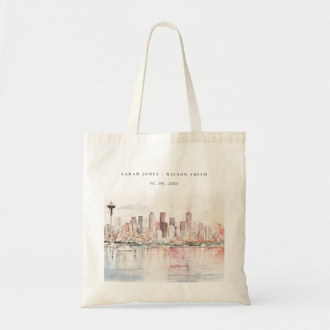 Bolsa Tote Seattle, Washington Watercolor Landscape Wedding (Frente)