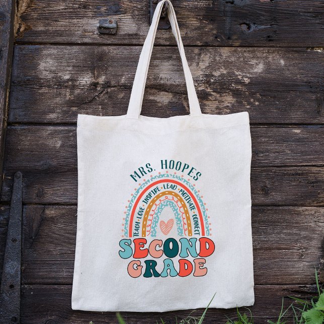 Bolsa Tote Segundo Boho Rainbow - Grau Tribe Teacher Squad Pe (Criador carregado)