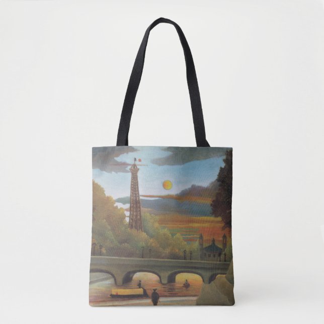 Bolsa Tote Seine e Eiffel Tower no Sunset por Henri Rousseau (Frente)