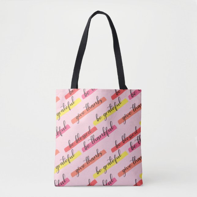 Bolsa Tote Seja agradecido e abençoado - cor-de-rosa Inspirac (Frente)