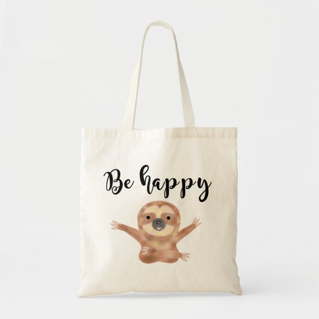 Bolsa Tote Seja arte feliz do animal da aguarela da preguiça (Frente)