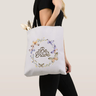 Bolsa Tote Seja Corajoso, Borboletas Amarelas Roxas