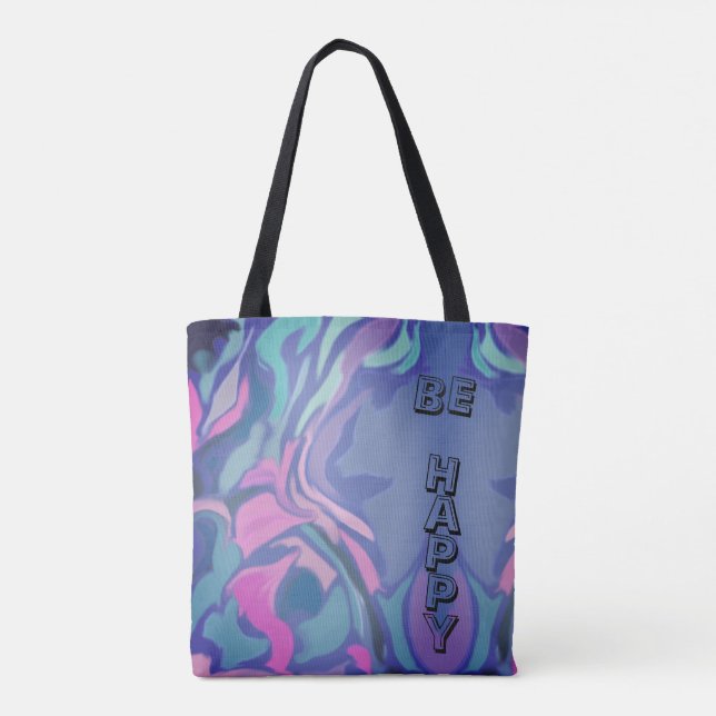 Bolsa Tote Seja feliz Comprando tinta pastel divertida de mot (Verso)