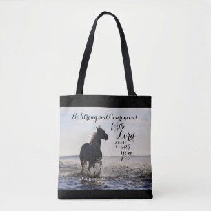 Bolsa Tote Seja forte e corajosa Bíblia Verse Deut 31 Cavalo