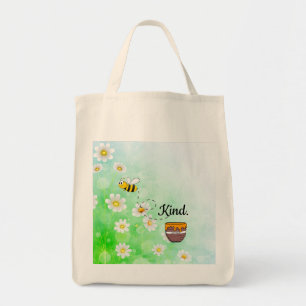 Bolsa Tote Seja gentil Texto Floral Branco e Verde Belo