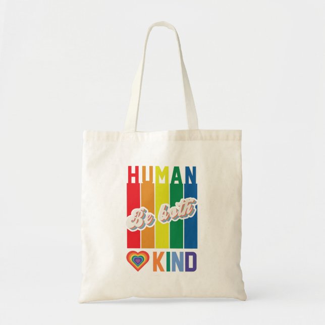 Bolsa Tote Seja humano e gentil - Inspirado no Arco-Íris Vint (Frente)
